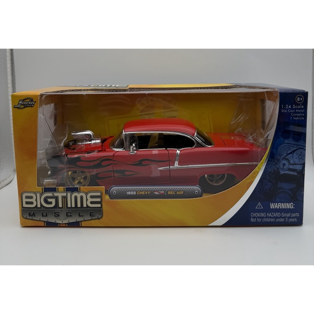 JADA BTM 1955 BEL AIR WITH FLAME 1:24 RED BLOWER BIGTIME MUSCLE NEW IN BOX!